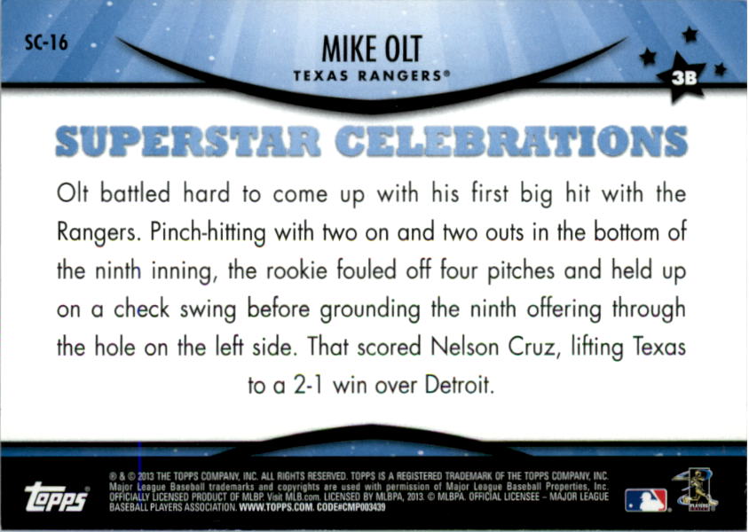 2013 Topps Opening Day Superstar Celebrations #SC16 Mike Olt back image