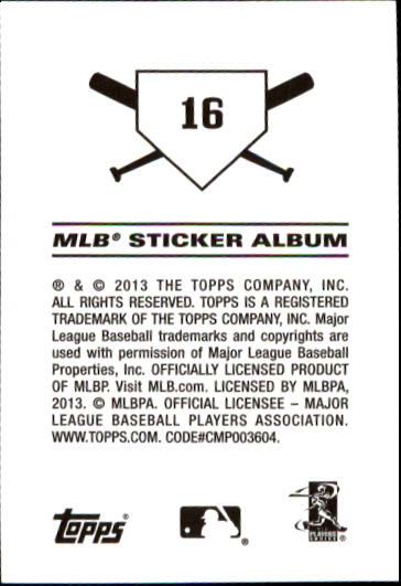 2013 Topps Stickers #16 Dustin Pedroia back image