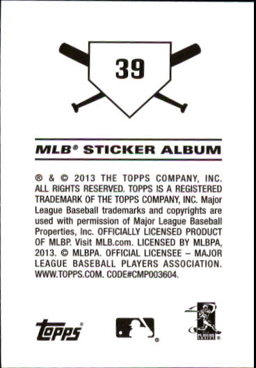 2013 Topps Stickers #39 Jose Bautista back image