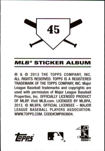 2013 Topps Stickers #45 Toronto Blue Jays back image