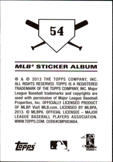 2013 Topps Stickers #54 Chicago White Sox back image