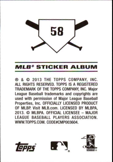 2013 Topps Stickers #58 Asdrubal Cabrera back image