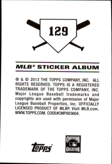 2013 Topps Stickers #129 Nolan Ryan back image