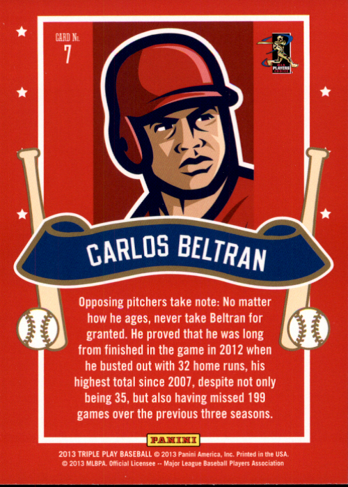 2013 Triple Play All-Stars #7 Carlos Beltran back image
