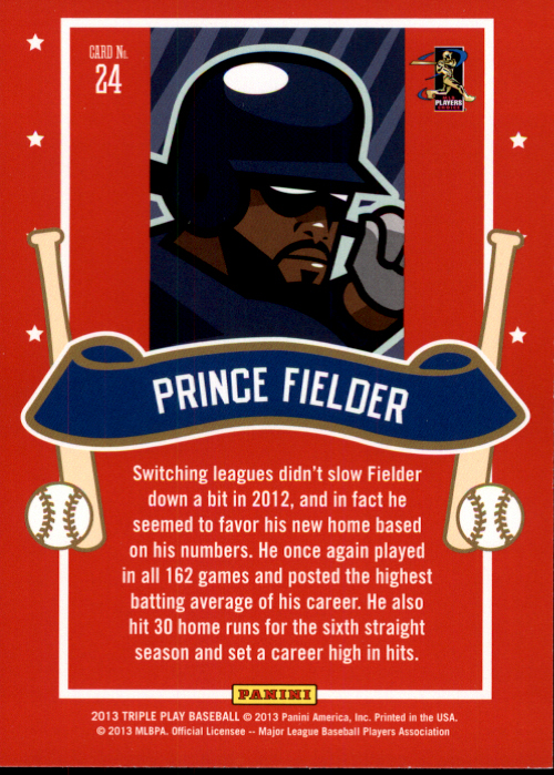 2013 Triple Play All-Stars #24 Prince Fielder back image
