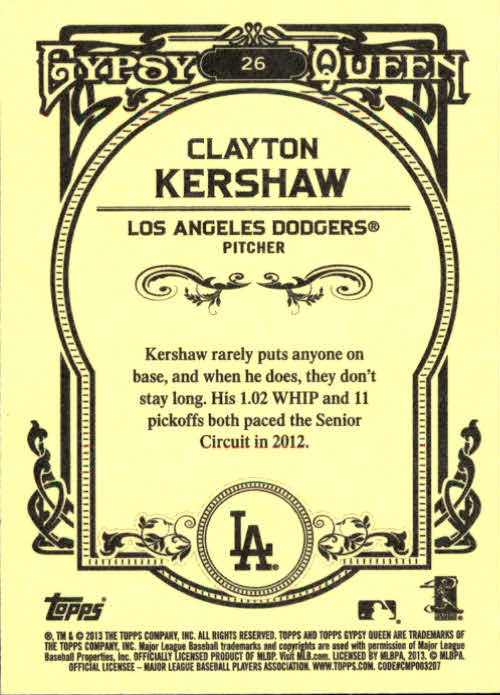 2013 Topps Gypsy Queen #26A Clayton Kershaw back image