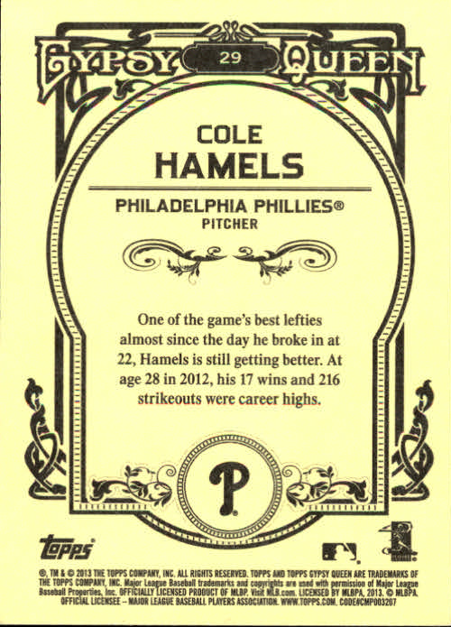 2013 Topps Gypsy Queen #29 Cole Hamels back image