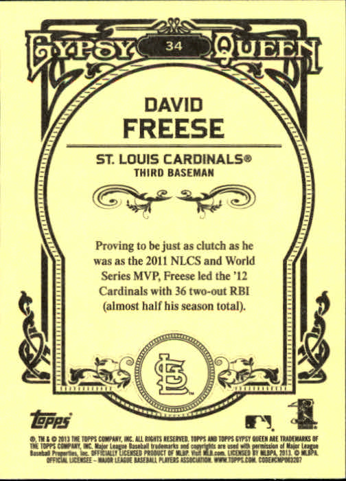 2013 Topps Gypsy Queen #34A David Freese back image