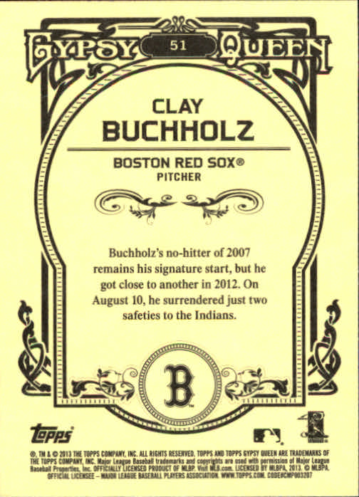 2013 Topps Gypsy Queen #51 Clay Buchholz back image