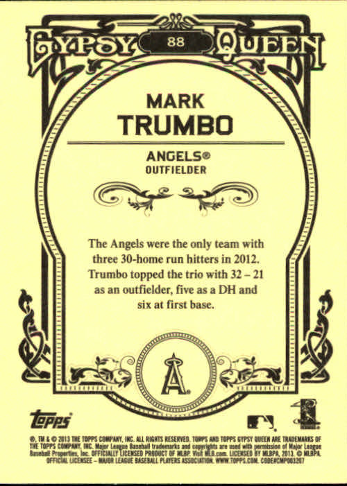 2013 Topps Gypsy Queen #88 Mark Trumbo back image