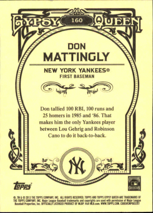 2013 Topps Gypsy Queen #160 Don Mattingly back image