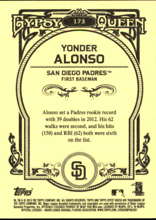 2013 Topps Gypsy Queen #173 Yonder Alonso back image