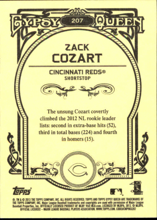 2013 Topps Gypsy Queen #207 Zack Cozart back image
