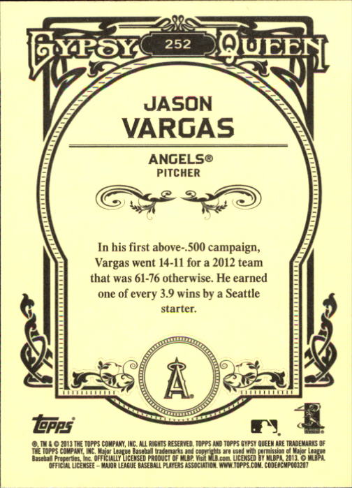 2013 Topps Gypsy Queen #252 Jason Vargas back image