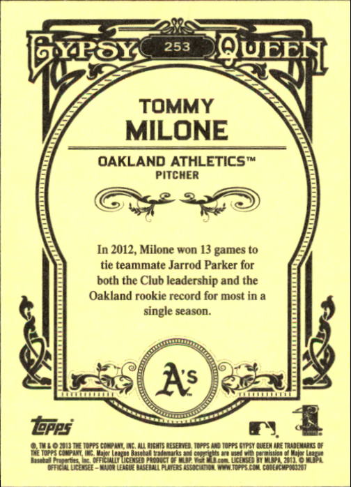 2013 Topps Gypsy Queen #253 Tommy Milone back image