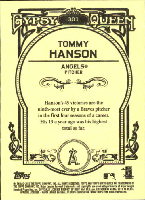 2013 Topps Gypsy Queen #301 Tommy Hanson back image