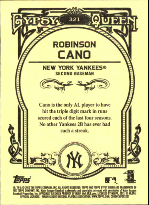 2013 Topps Gypsy Queen #321A Robinson Cano back image