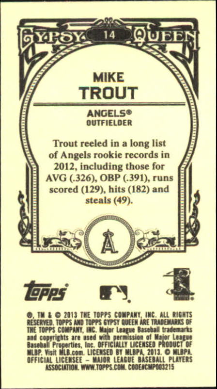 2013 Topps Gypsy Queen Mini #14A Mike Trout back image