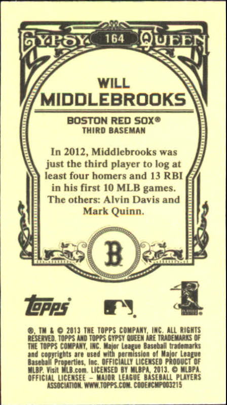 2013 Topps Gypsy Queen Mini #164A Will Middlebrooks back image