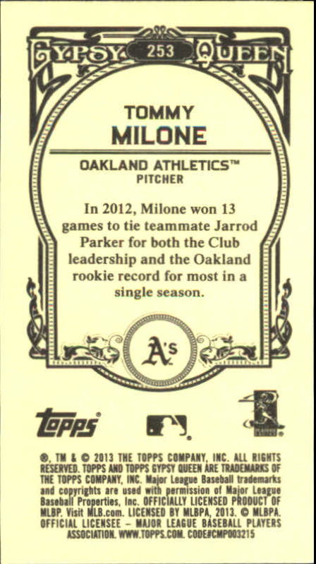 2013 Topps Gypsy Queen Mini #253 Tommy Milone back image