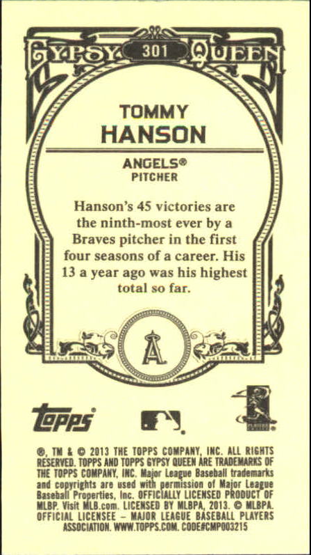 2013 Topps Gypsy Queen Mini #301 Tommy Hanson back image