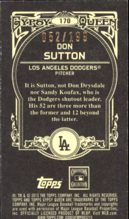 2013 Topps Gypsy Queen Mini Black #170 Don Sutton back image