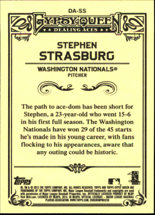 2013 Topps Gypsy Queen Dealing Aces #SS Stephen Strasburg back image