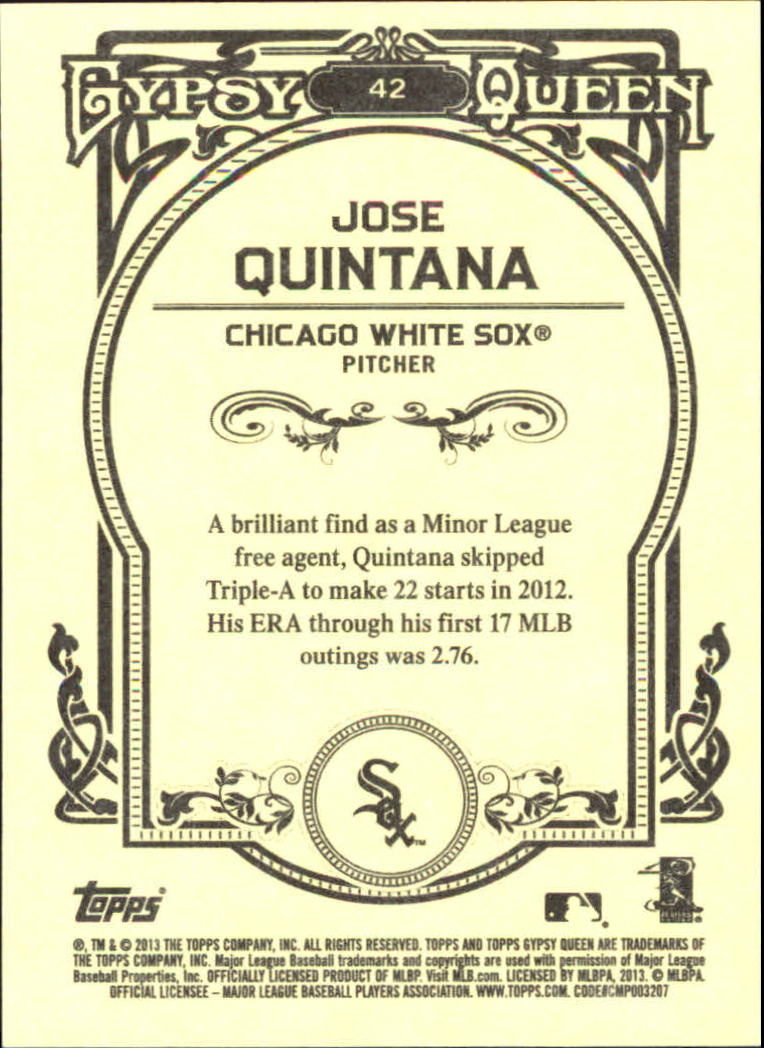 2013 Topps Gypsy Queen Framed Blue #42 Jose Quintana back image