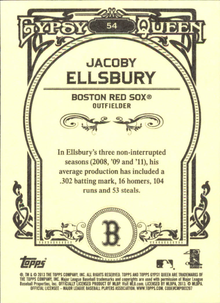 2013 Topps Gypsy Queen Framed Blue #54 Jacoby Ellsbury back image