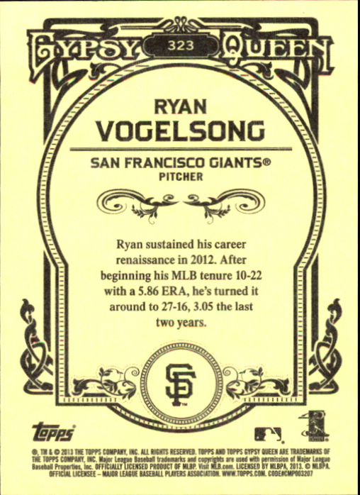 2013 Topps Gypsy Queen Framed Blue #323 Ryan Vogelsong back image