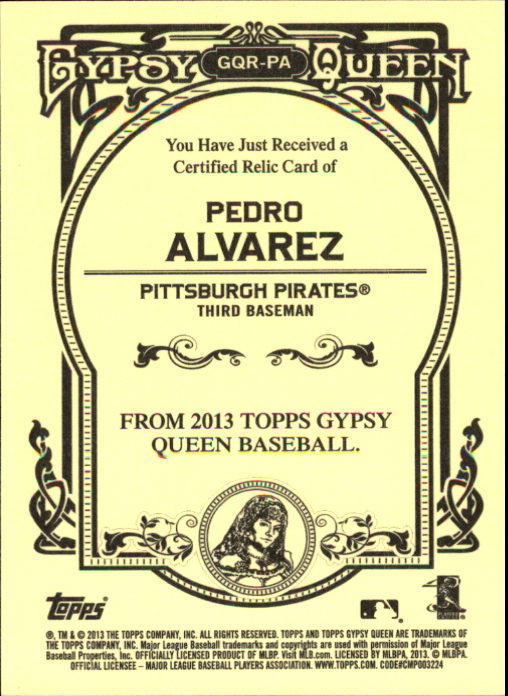 2013 Topps Gypsy Queen Relics #PA Pedro Alvarez back image