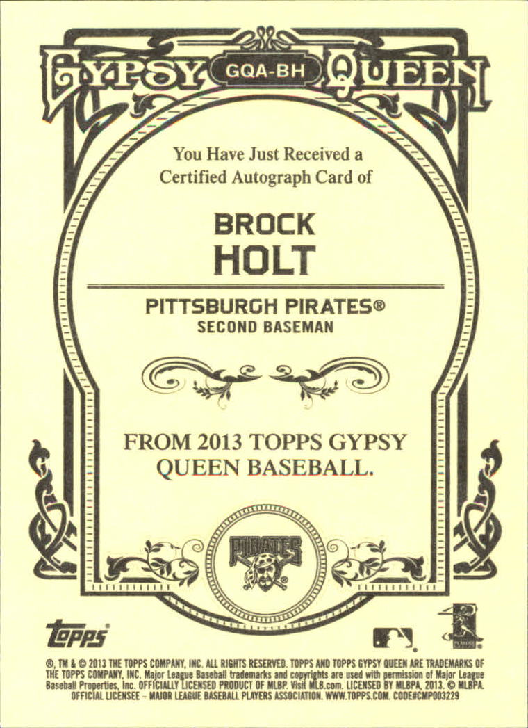 2013 Topps Gypsy Queen Autographs #BH Brock Holt back image