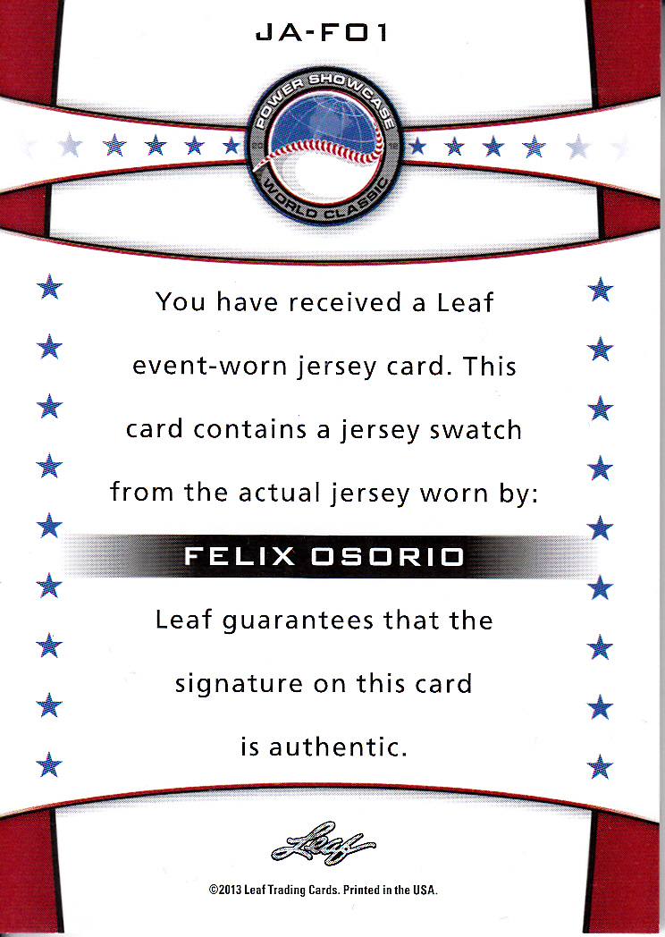 2013 Leaf Power Showcase Jersey Autographs Bronze #FO1 Felix Osorio back image