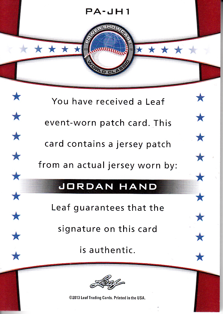 2013 Leaf Power Showcase Patch Autographs Bronze #JH1 Jordan Hand back image