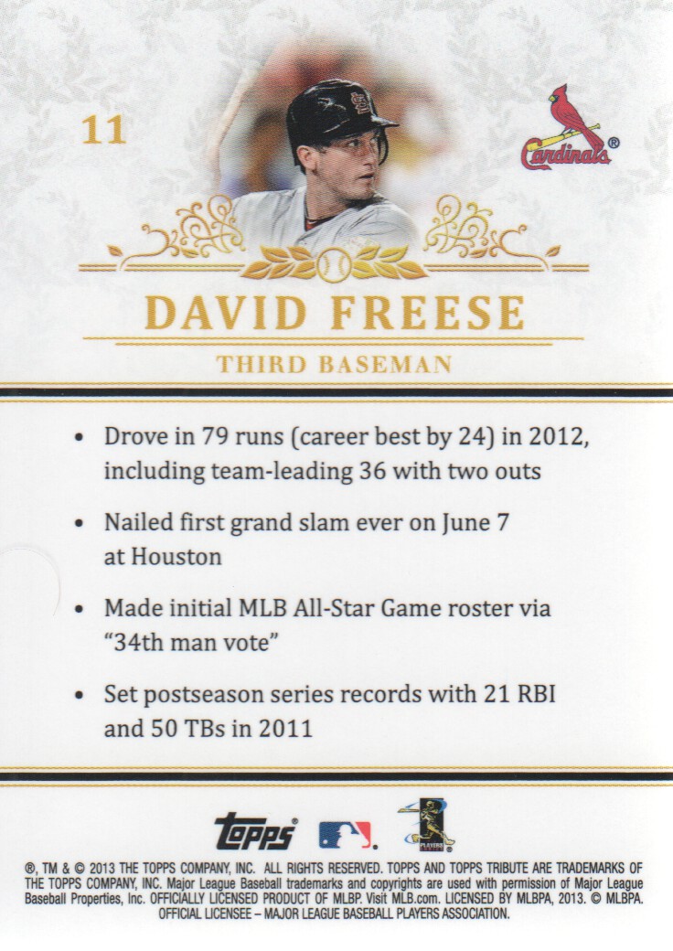 2013 Topps Tribute #11 David Freese back image