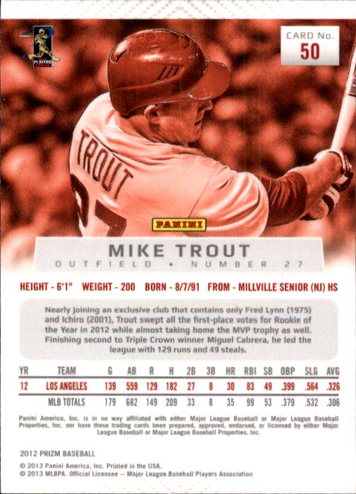 2012 Panini Prizm #50 Mike Trout back image