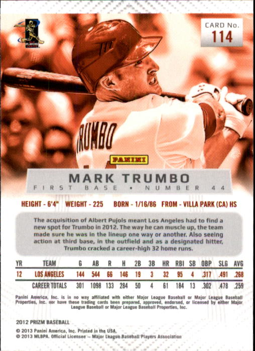 2012 Panini Prizm #114 Mark Trumbo back image
