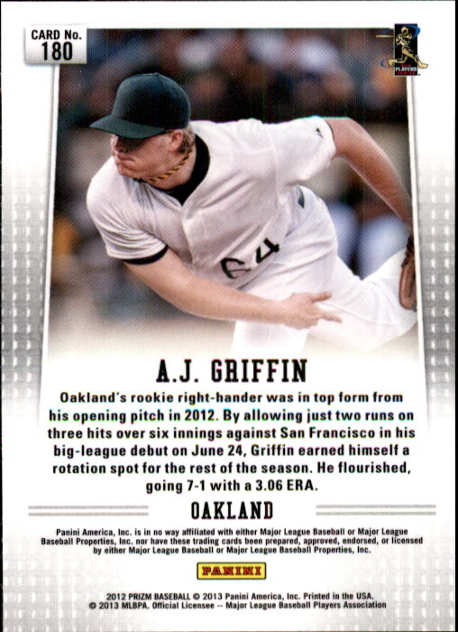 2012 Panini Prizm #180 A.J. Griffin RC back image