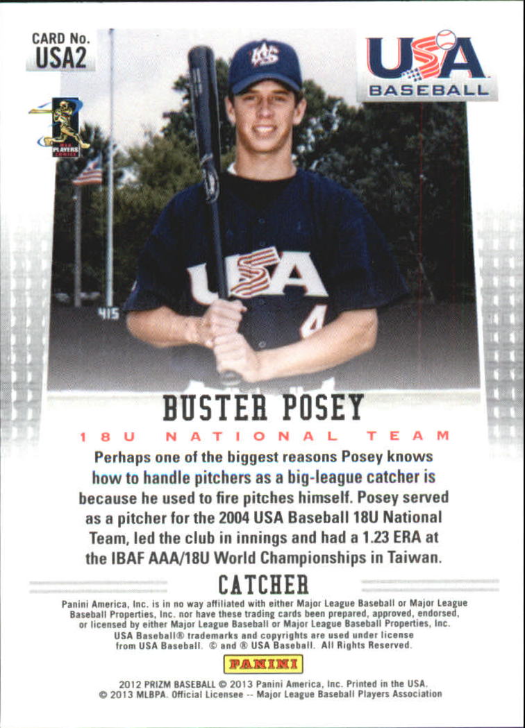 2012 Panini Prizm USA Baseball #USA2 Buster Posey back image