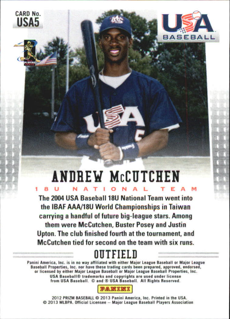 2012 Panini Prizm USA Baseball #USA5 Andrew McCutchen back image