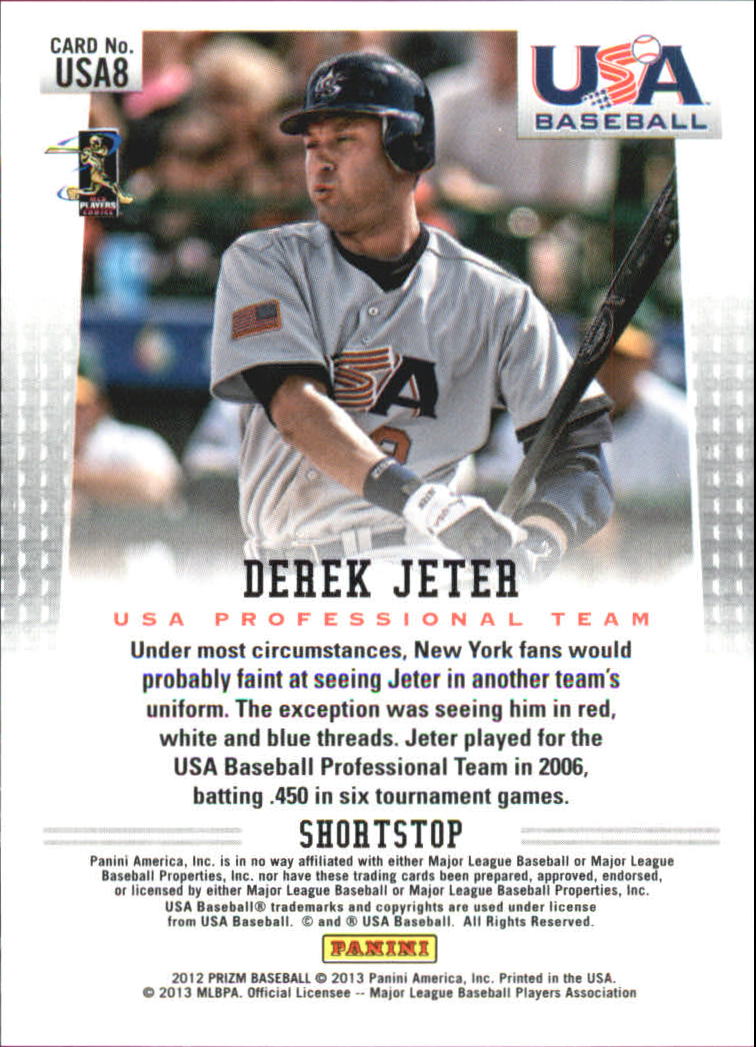 2012 Panini Prizm USA Baseball #USA8 Derek Jeter back image