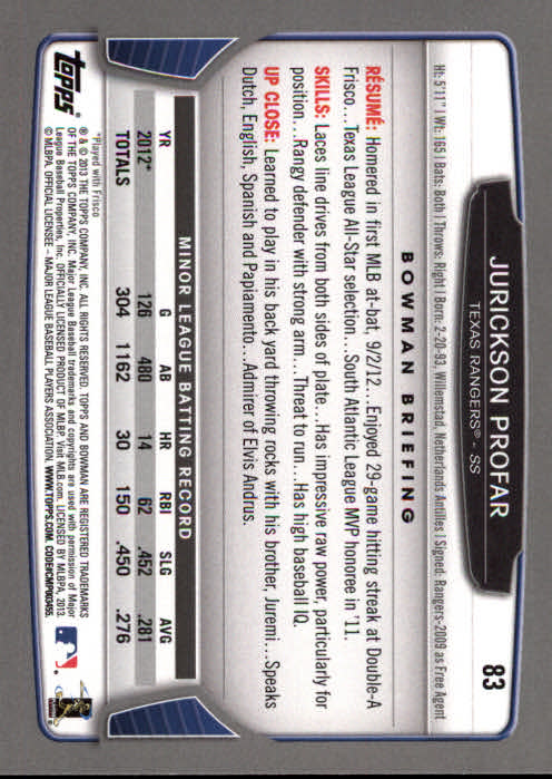 2013 Bowman Baseball "Main Set Gold" Parallel Cards - Picture 155 of 389