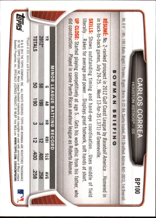 2013 Bowman Baseball "Prospects" Insert Cards #BP1 to #BP110 - Picture 195 of 215