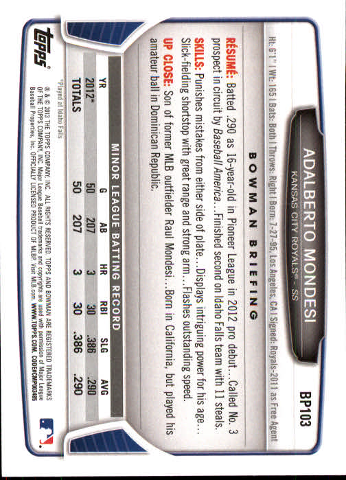2013 Bowman Baseball "Prospects" Insert Cards #BP1 to #BP110 - Picture 201 of 215