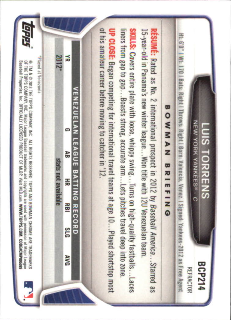 2013 Bowman Chrome Baseball Part 4 - Picture 309 of 316