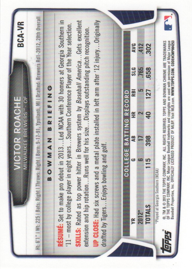 2013 Bowman Chrome Prospect Autographs #VR Victor Roache