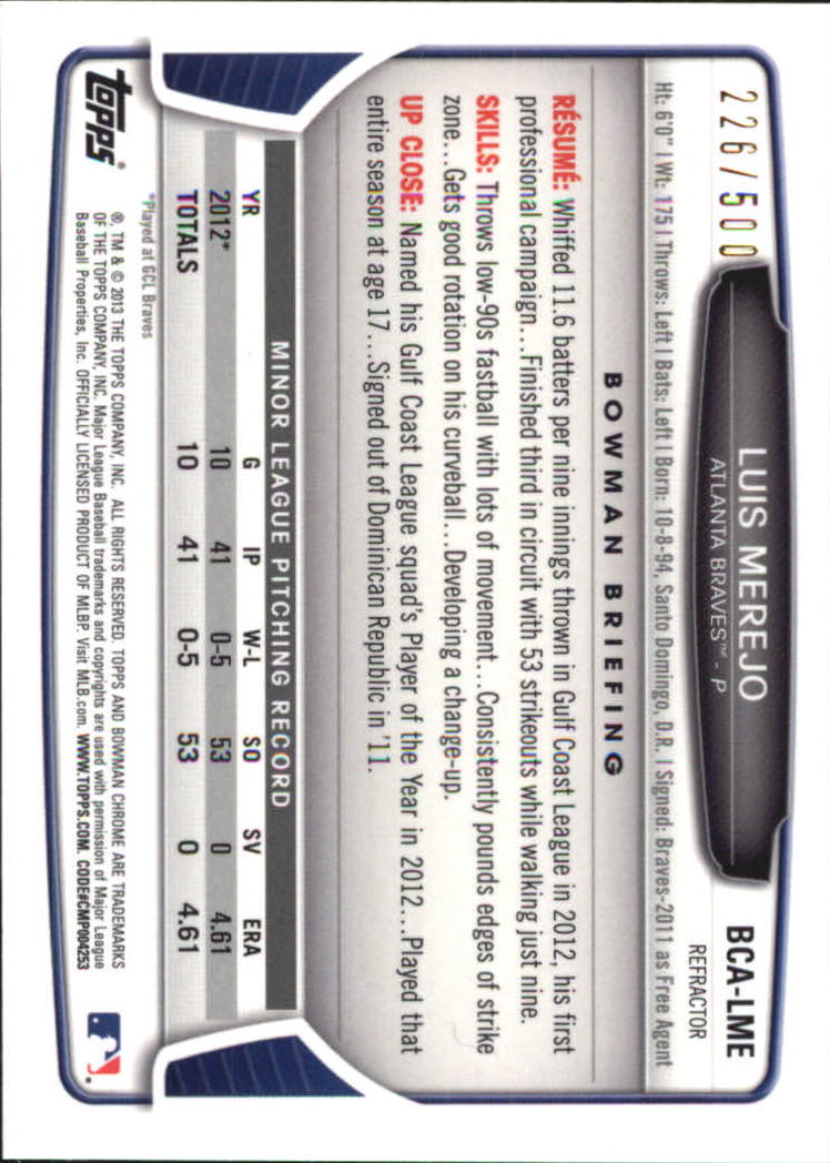 2013 Bowman Chrome Prospect Autographs Refractors #LME Luis Merejo