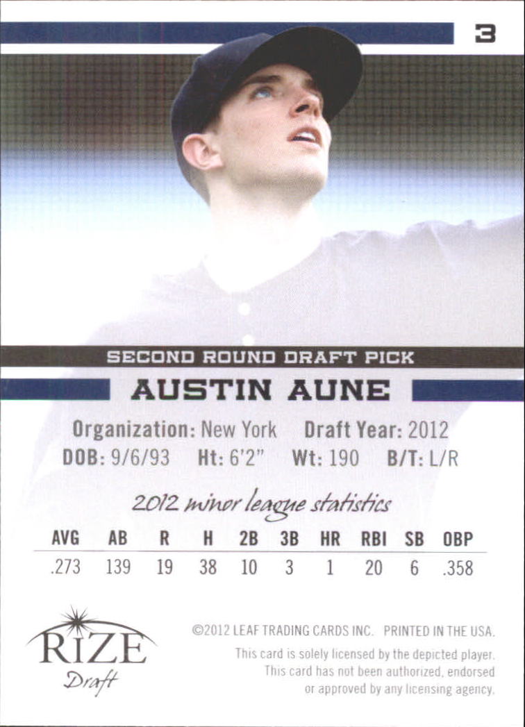 2012 Rize Draft #3 Austin Aune back image