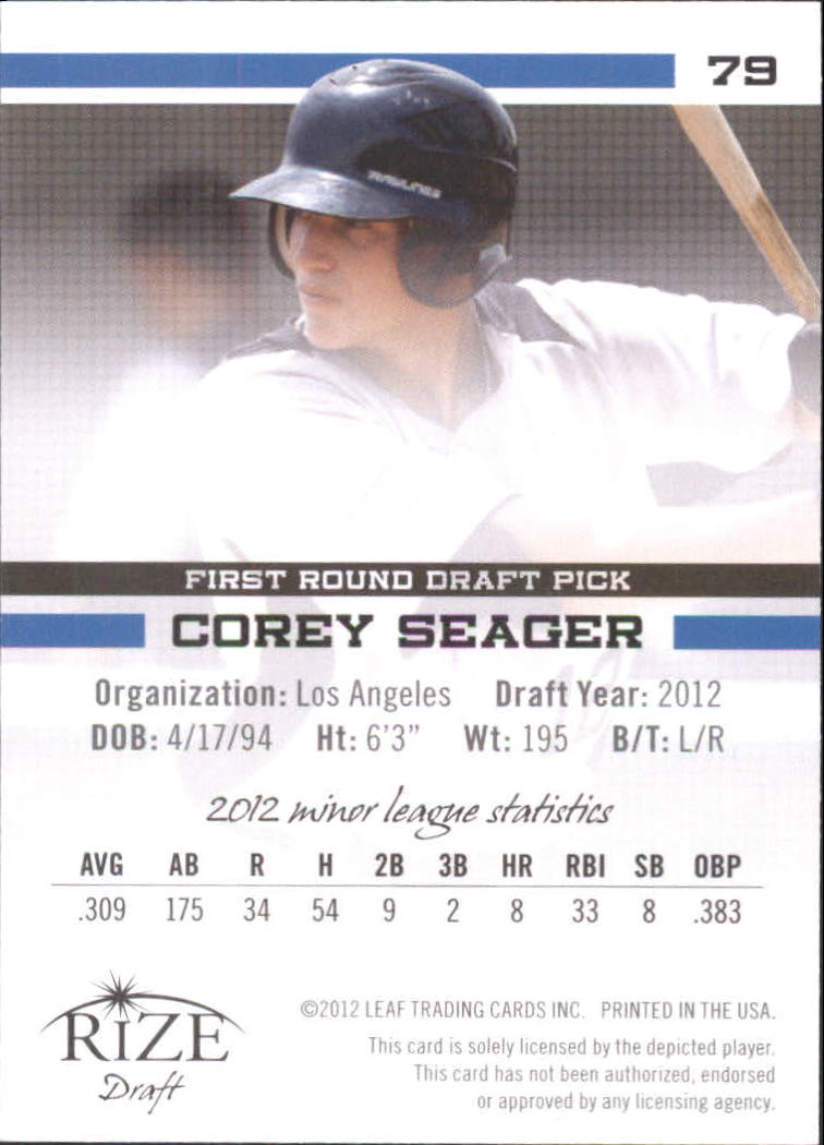 2012 Rize Draft #79 Corey Seager back image