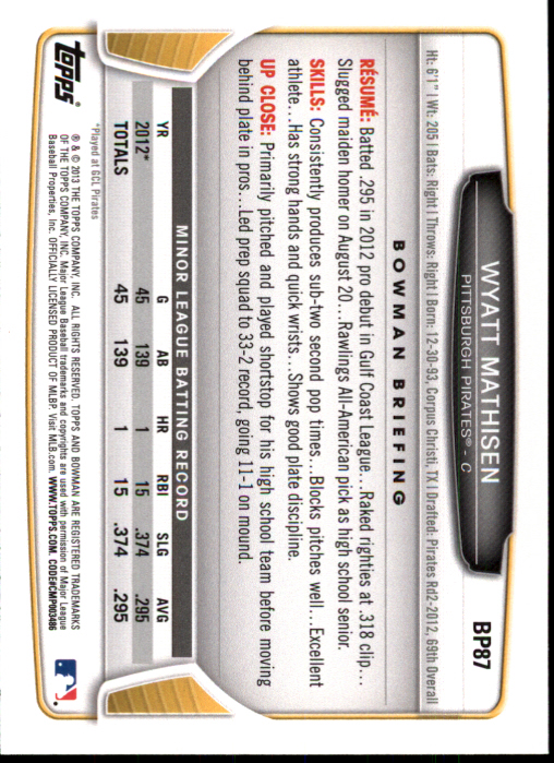 2013 Bowman Baseball "Prospects Hometown" Insert Parallel Cards - Picture 43 of 58